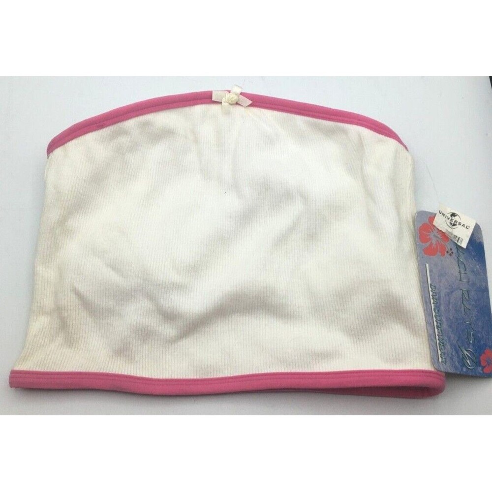 Universal Studios Beach Rays Bandeau Crop Top White Pink Lined Women's S NWT